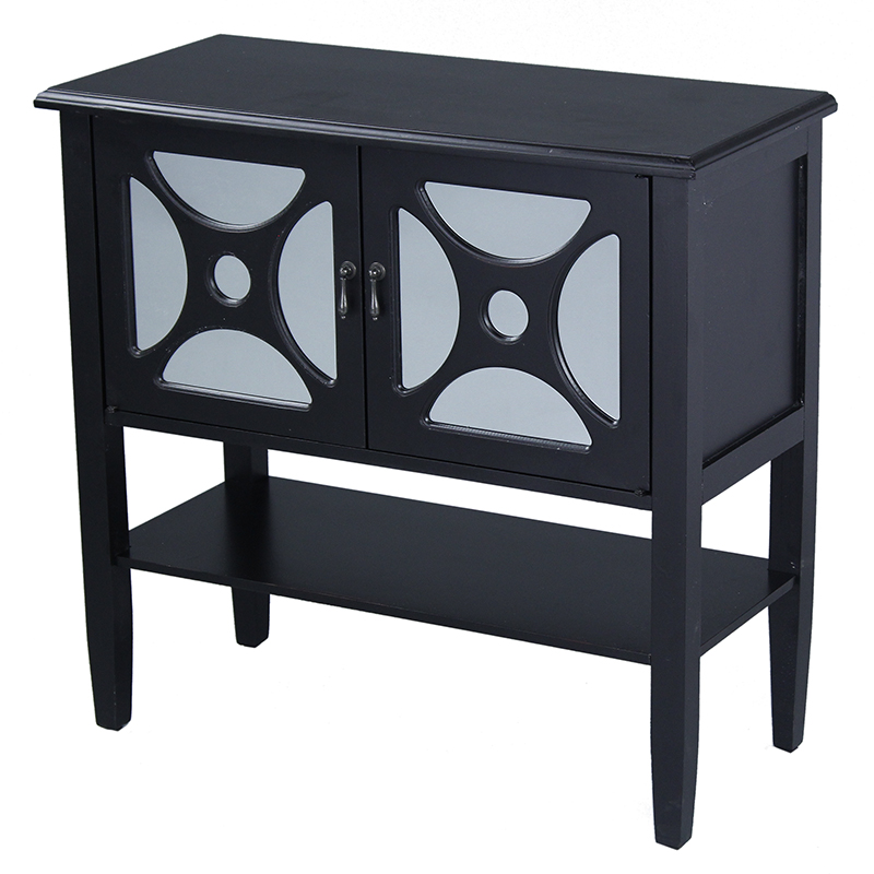 291877 Asia 2-door Console Cabinet With Circle Link Mirror Inserts & Shelf
