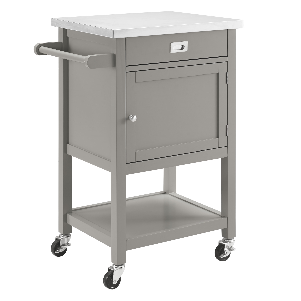352240 Wooden Apartment Cart With Drawer & Caster Wheels, Gray & Silver