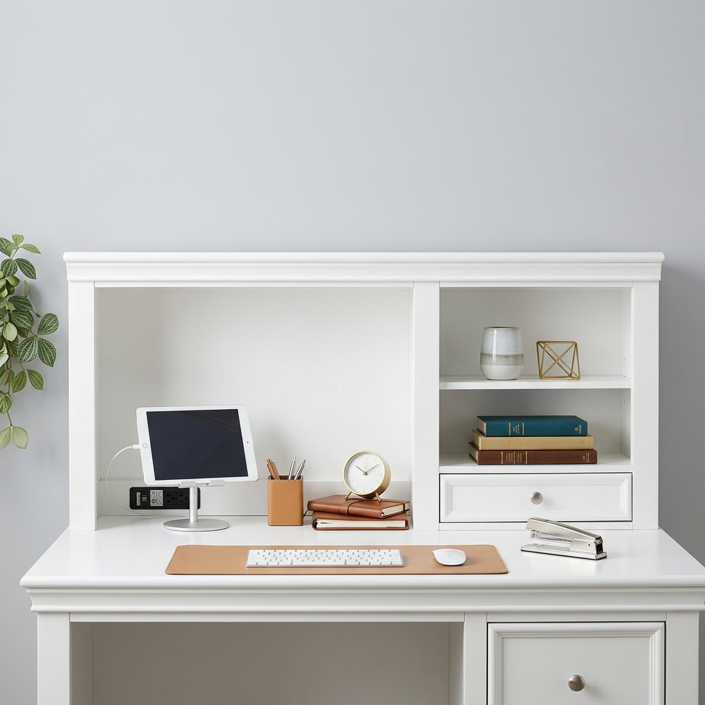 376974 Wood Rectangular Computer Hutch Desk with Shelf & Drawer, White