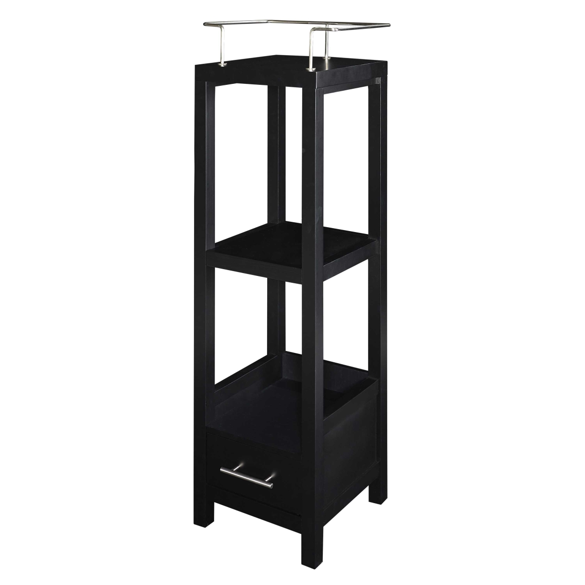 352160 Transitional Wooden Tall Storage Cabinet With Drawer & Shelves, Black