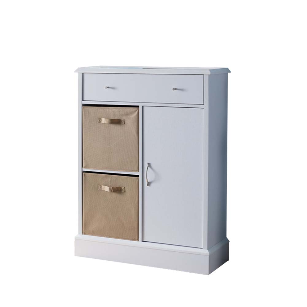 352141 Wooden Storage Cabinet With One Door & Two Bin Compartments, White & Brown
