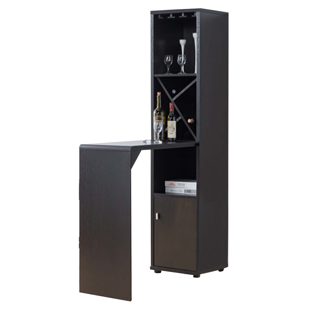 352148 Wooden Wine Cabinet With Spacious Storage & Bar Table, Red Cocoa Brown