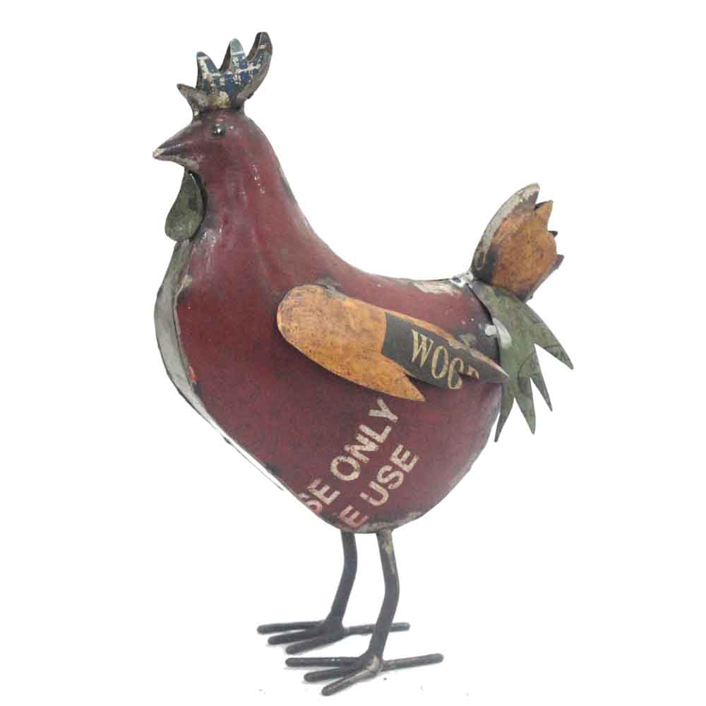 354840 4.5 X 7.5 X 10.5 In. Red, Yellow & Green Gallo Reclaimed Iron Rooster Figurine