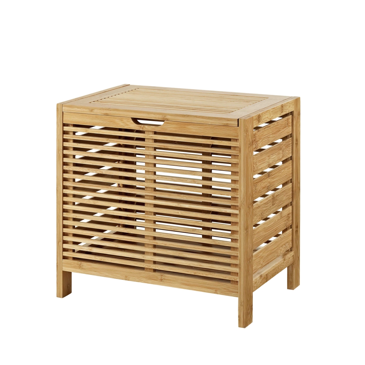 352170 Slated Design Bamboo Hamper With Spacious Storage & Hinge Lid, Brown