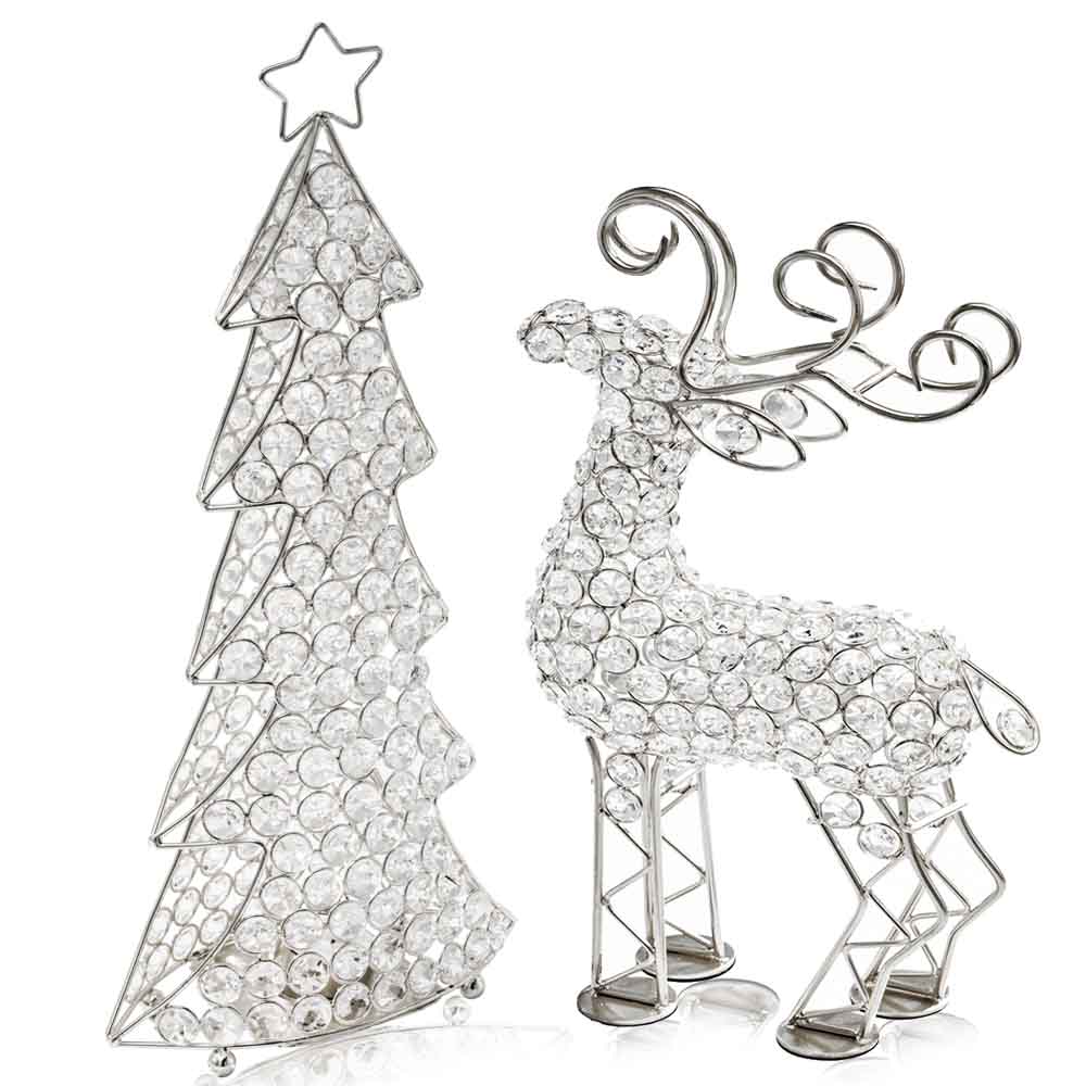 354784 3.5 X 8 X 16 In. Corteza Cristal Silver Christmas Tree