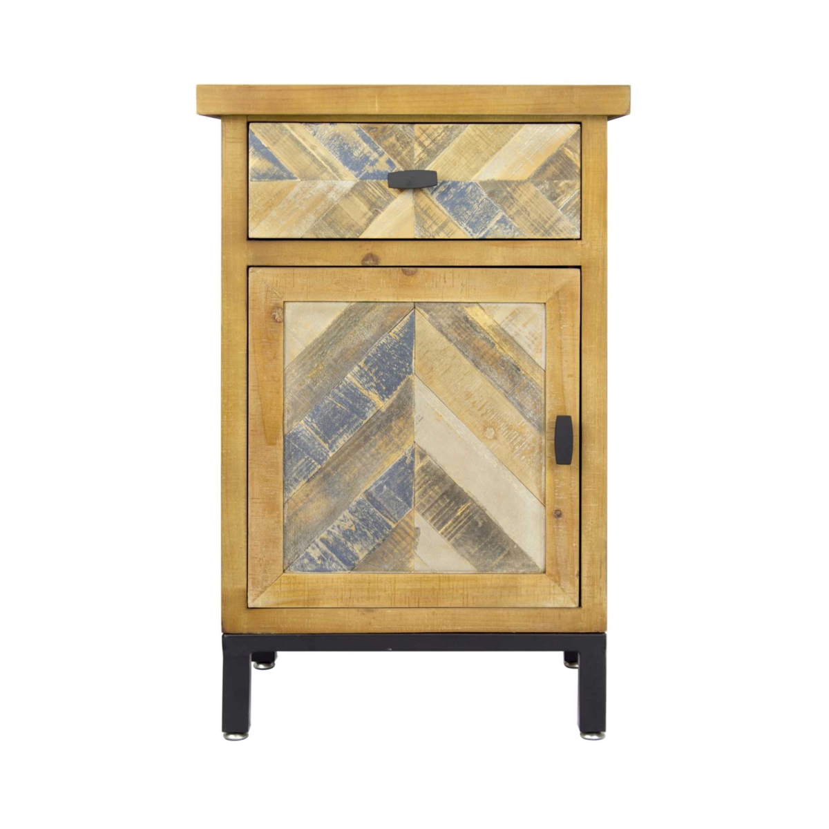 354544 19 X 15 X 29 In. Elm With Gray Iron Wood Mdf 1-drawer & 1-door Parquet Accent Cabinet
