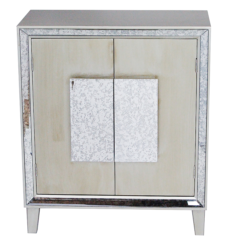 328682 32.7 In. Gray Mdf, Wood & Mirrored Glass Sideboard With 2 Doors