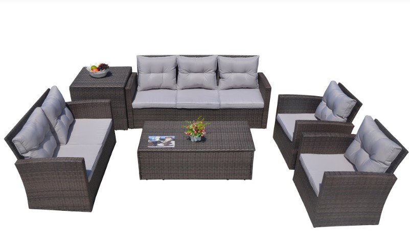 372323 6 Piece Brown Patio Conversation Set With Cushions & Storage Boxes, 118.56 X 31.59 X 14.82 In.