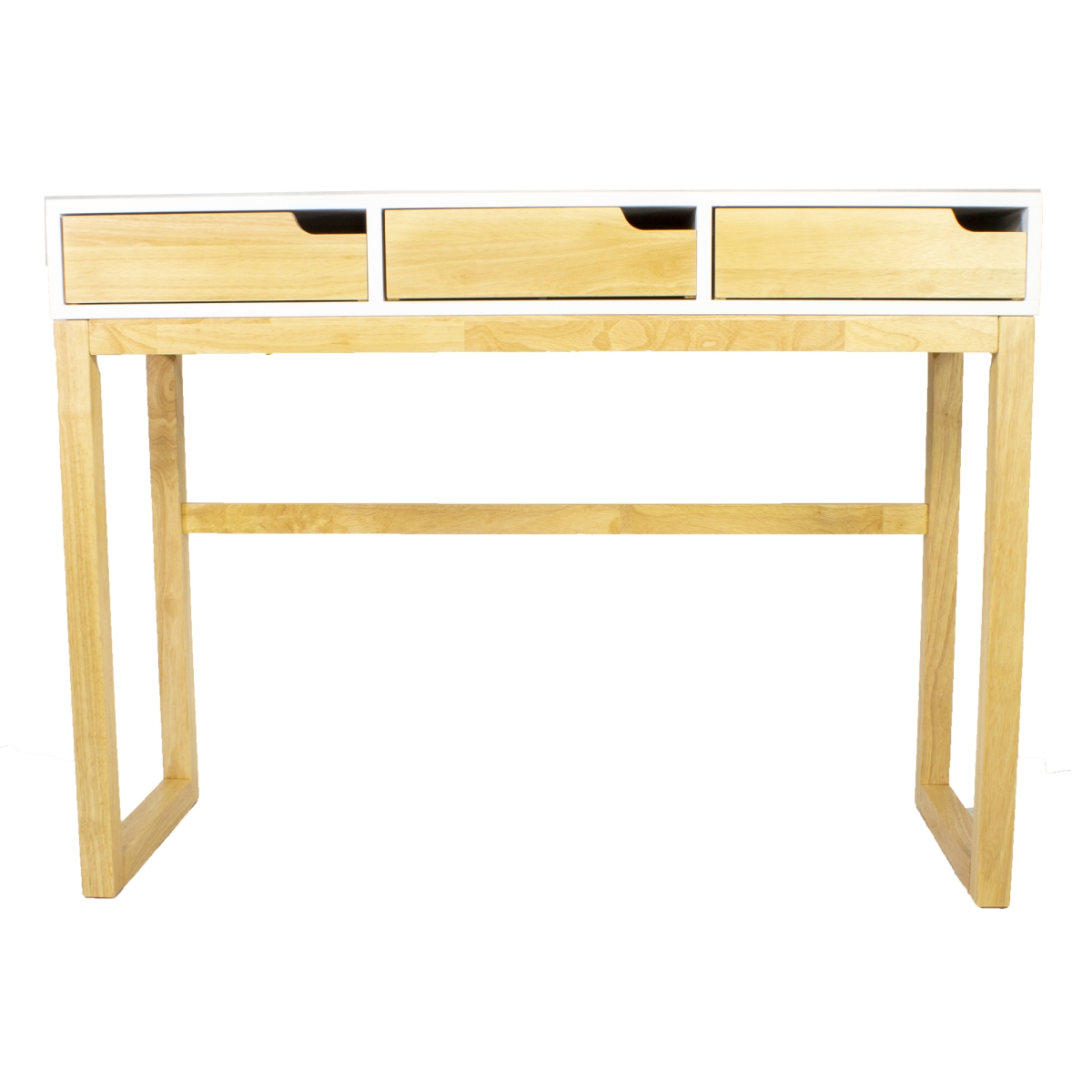 365085 White & Natural Solid Wood Three Drawer Console Table, 43 X 16 X 32 In.