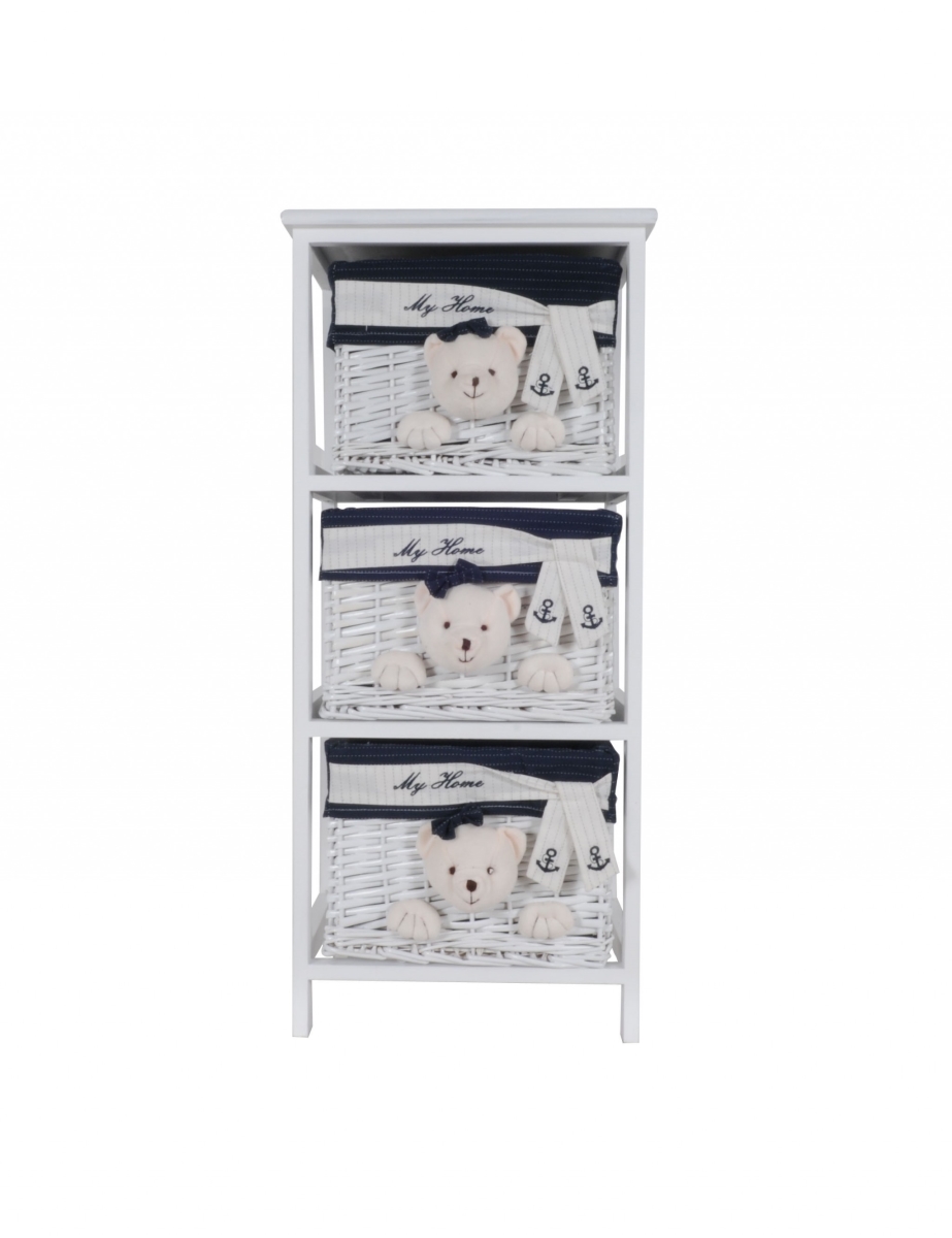 364166 White, Blue Portable 3 Drawers - 12.5 X 16 X 35.5 In.