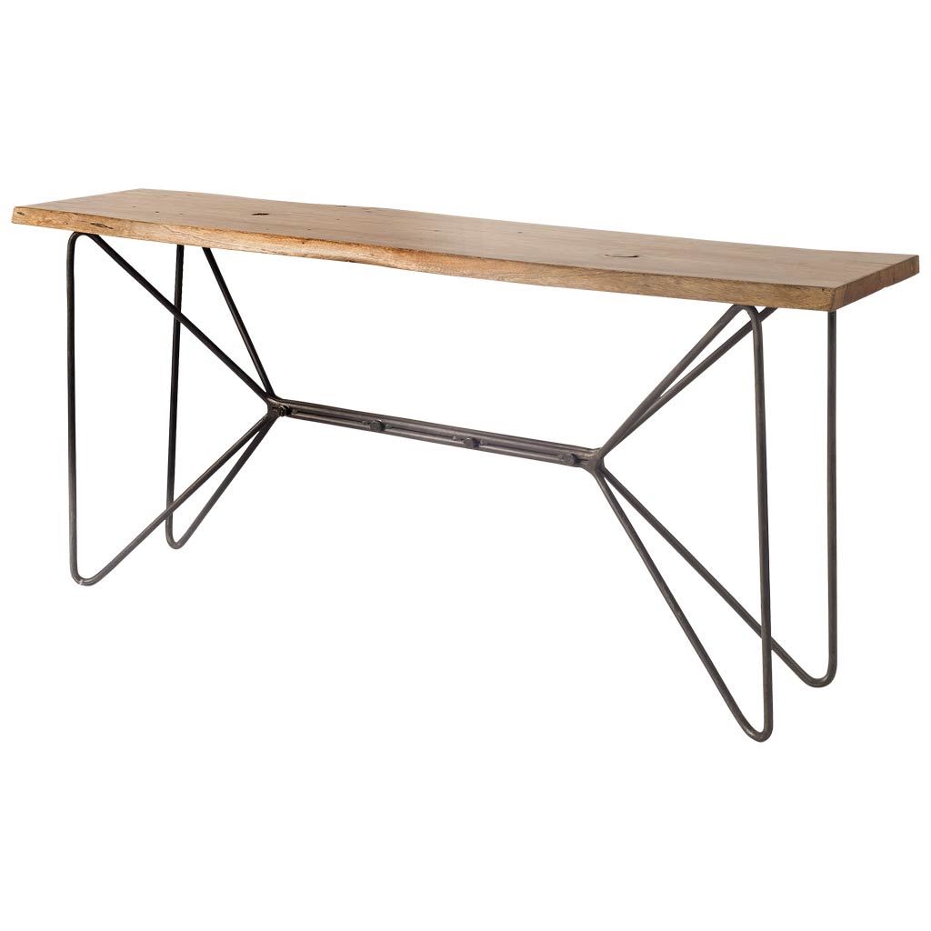 380192 29 x 16 x 66 in. Solid Acacia Wood Console Table with Solid Iron Base, Medium Brown