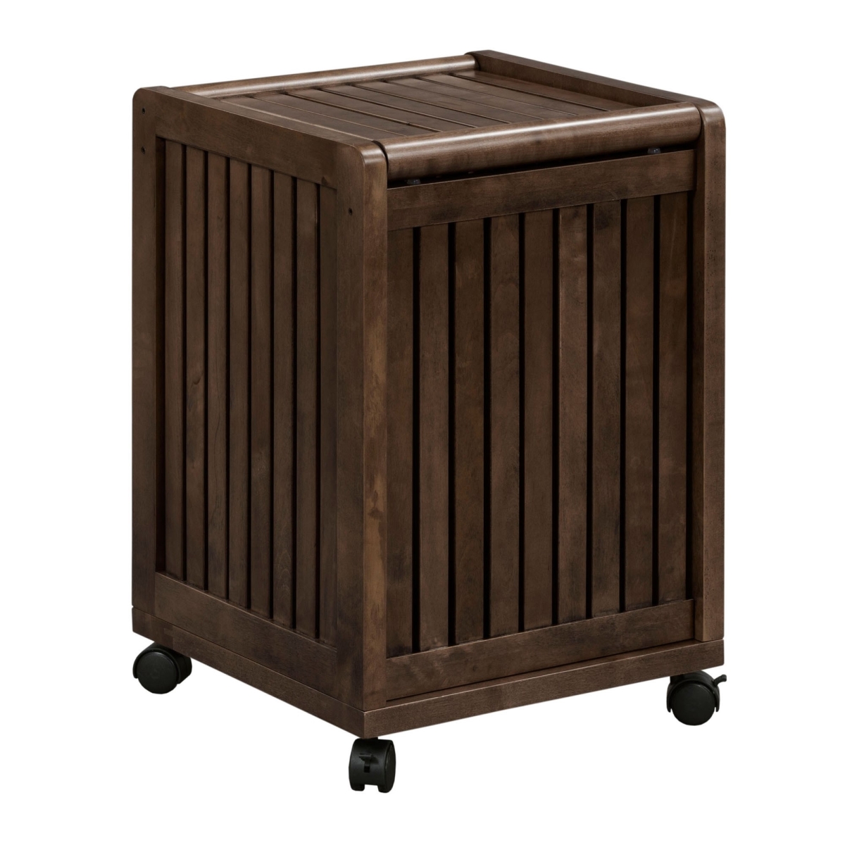 380047 24 In. Rolling Solid Wood Laundry Hamper With Lid, Espresso