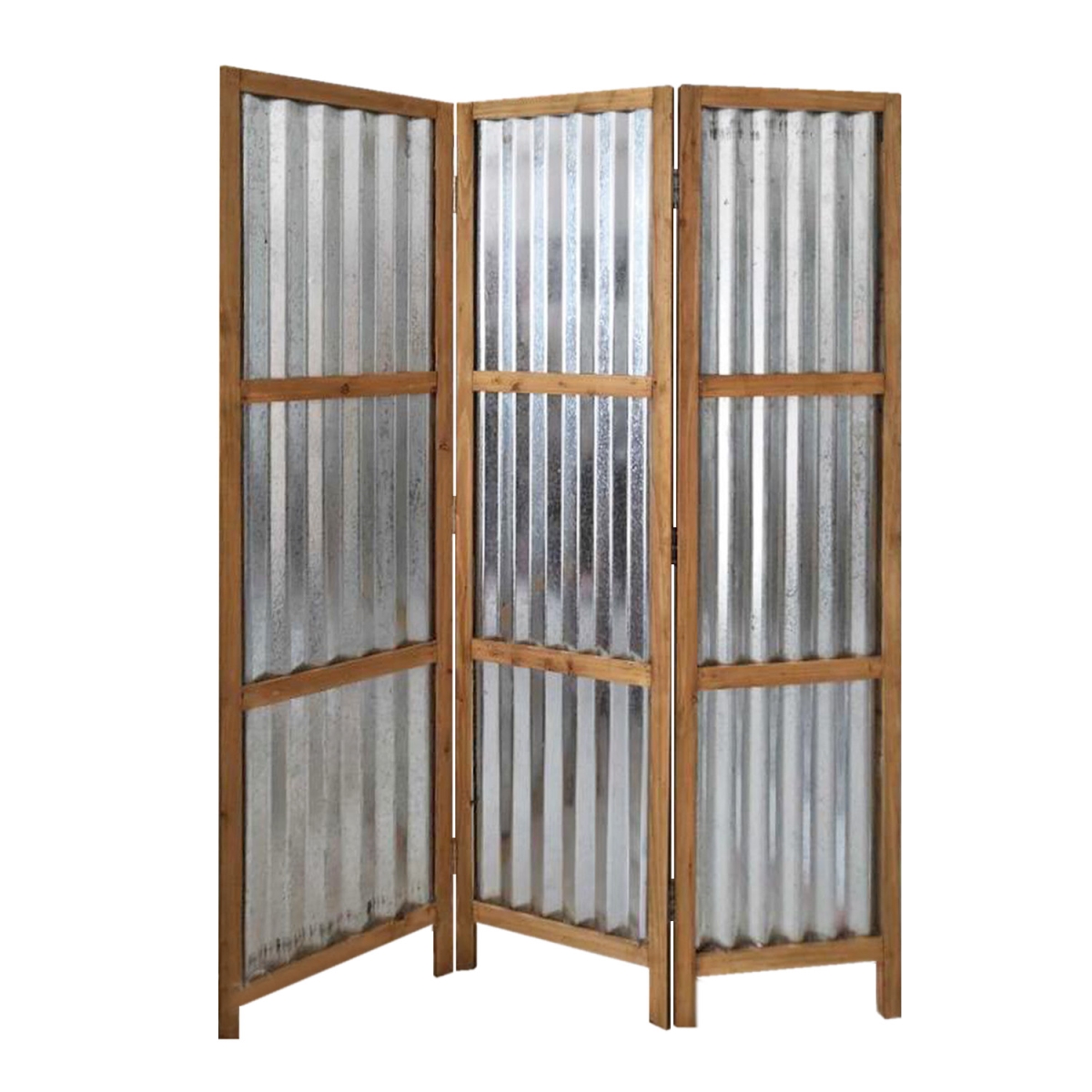 379904 3 Panel Brown Corrugated Metal Room Divider