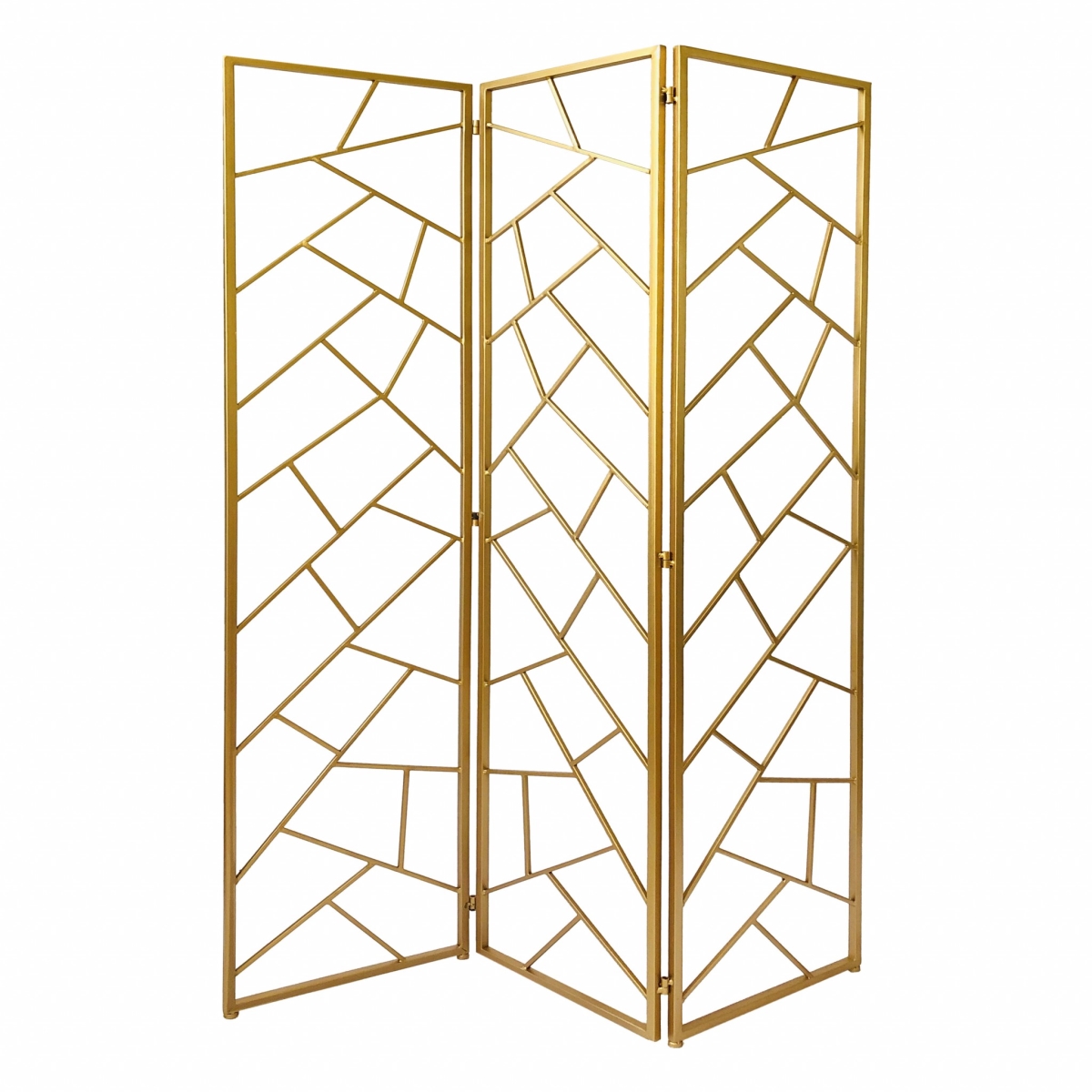 379902 3 Panel Gold Room Divider With Geometric Motif