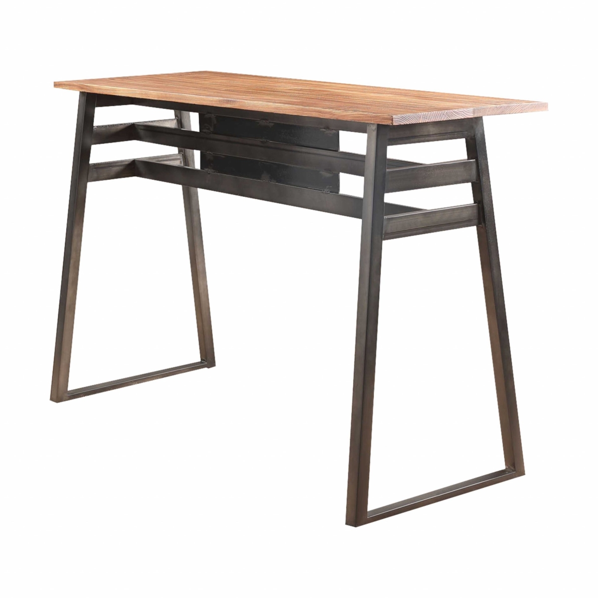 376937 Sleek Natural Finish Rectangular Top Bar Table With Gunmetal Finish Sled Base