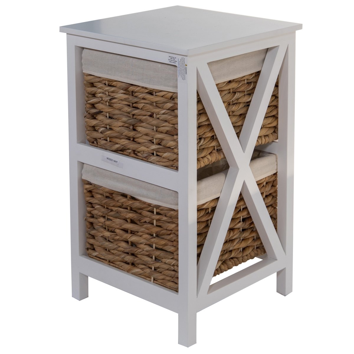 Home Roots 383038 White Wooden Side Table With 2 Lined Basket Weave Drawers
