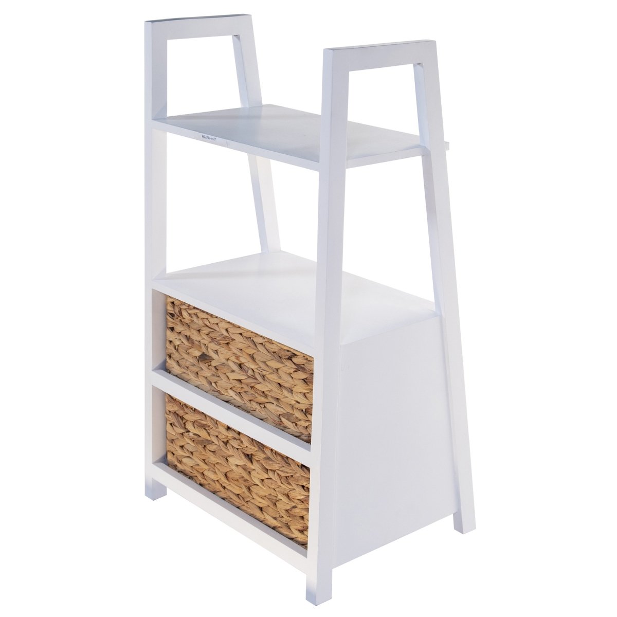 Home Roots 383043 White Wooden Shelving Unit 2 Shelves With 2 Basket Weave Drawers