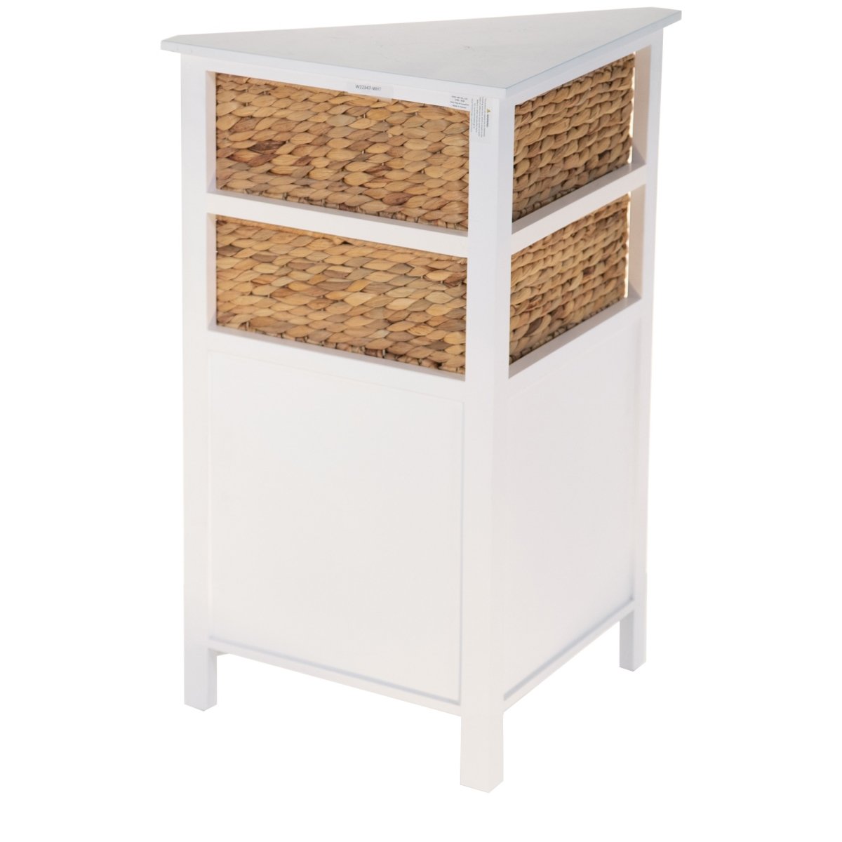 Home Roots 383045 White Wooden Corner Cabinet With 2 Basket Weave Drawers & 2 Door Bottom Storages