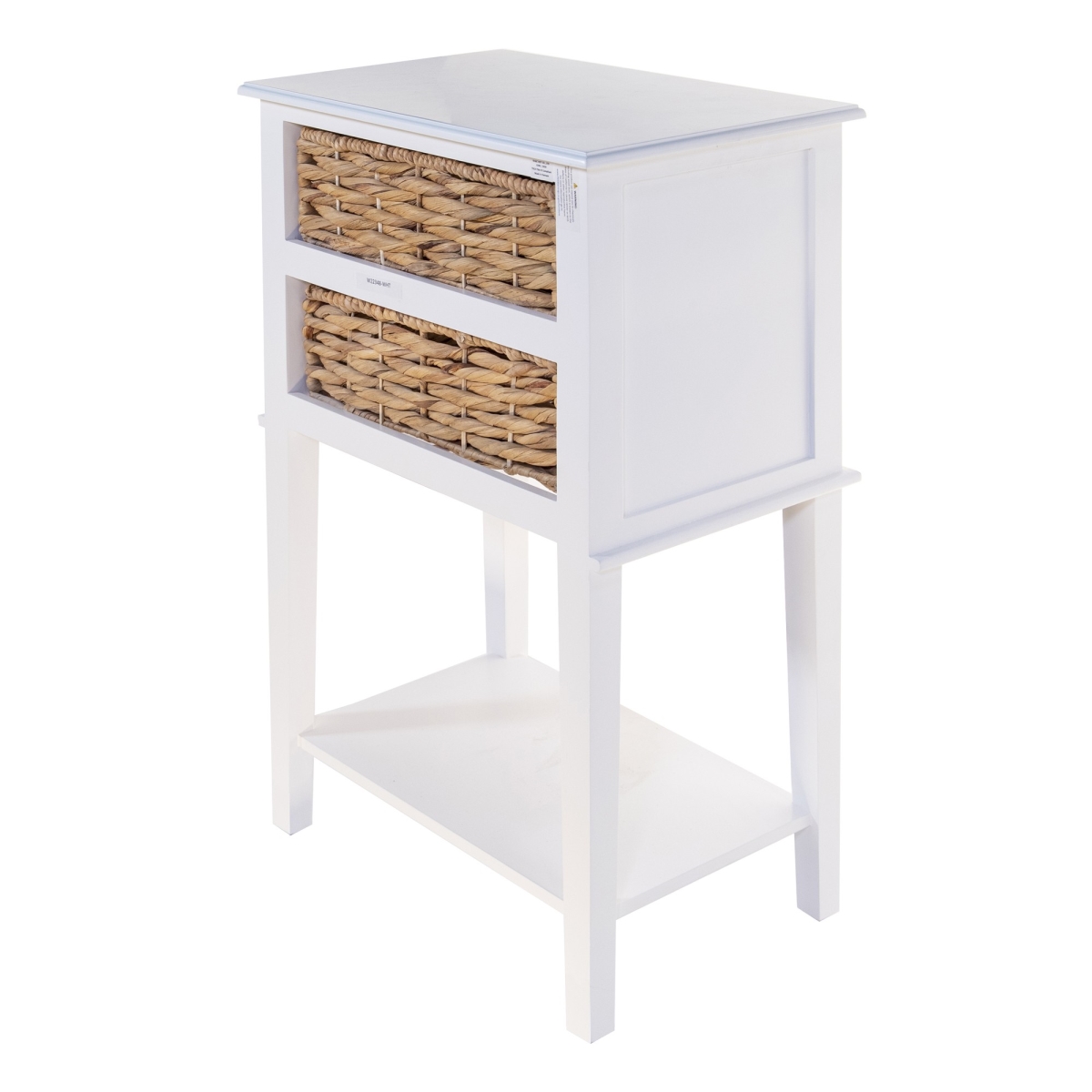 Home Roots 383046 White Wooden Side Table With 2 Basket Weave Drawers & Bottom Shelf