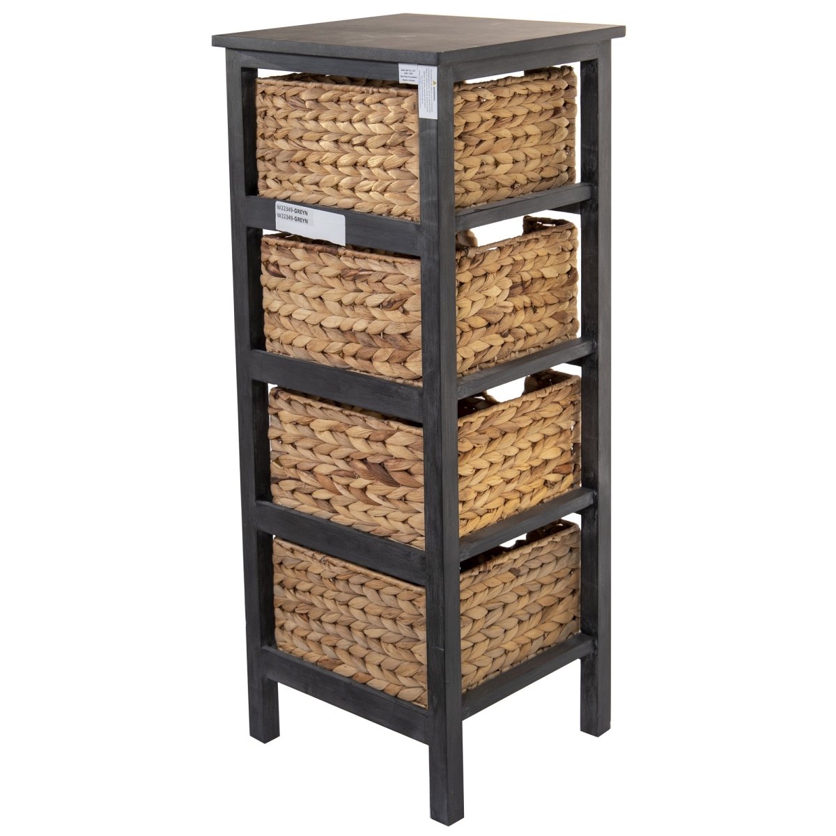 Home Roots 383047 Gray Wooden Side Table With 4 Basket Weave Drawers