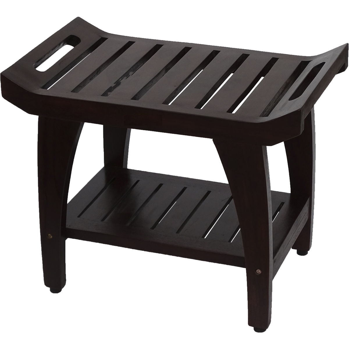 Contemporary Teak Shower Bench with Shelf & Handles - Brown