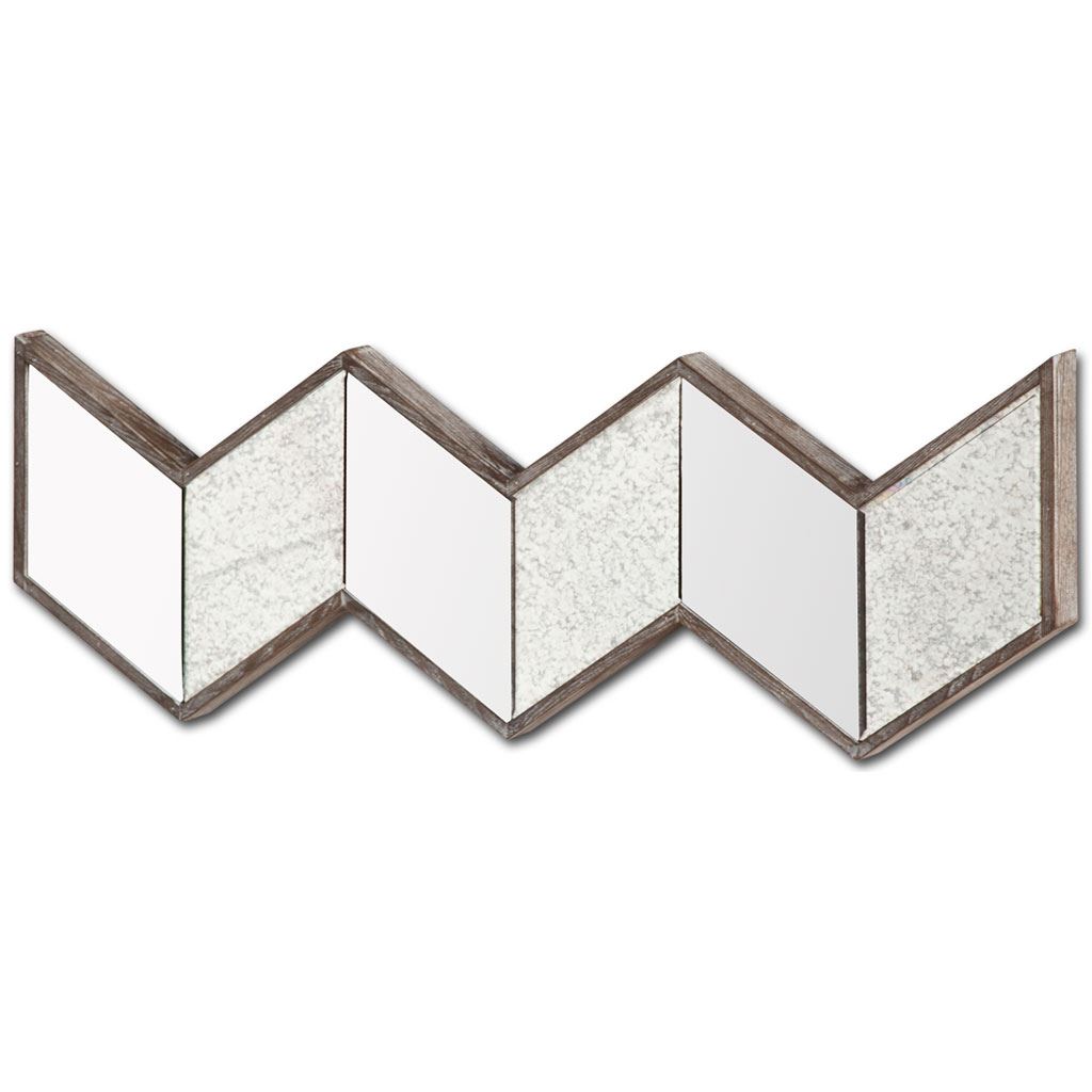 V Shaped Wooden Frame Wall Mirror with Clear Glass
