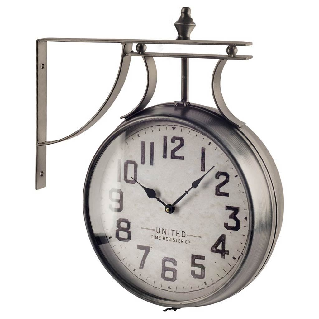 376231 19 in. Large Round Industrial Style Wall Clock with Two Clock Faces Silver Frame