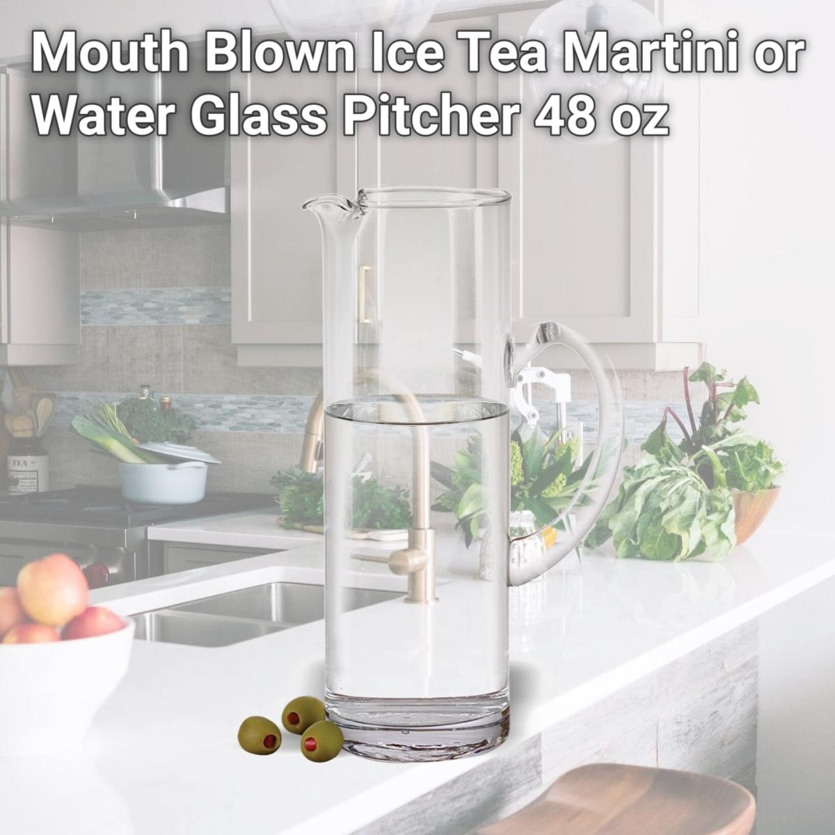 Picture of HomeRoots 376166 Mouth Blown Ice Tea Martini or Water Glass Pitcher, 48 oz