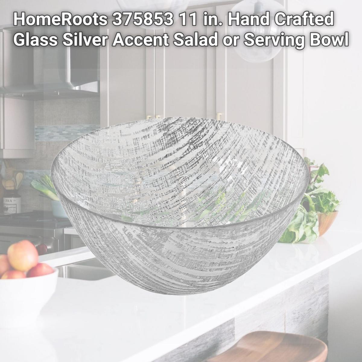 Picture of HomeRoots 375853 11 in. Hand Crafted Glass Silver Accent Salad or Serving Bowl