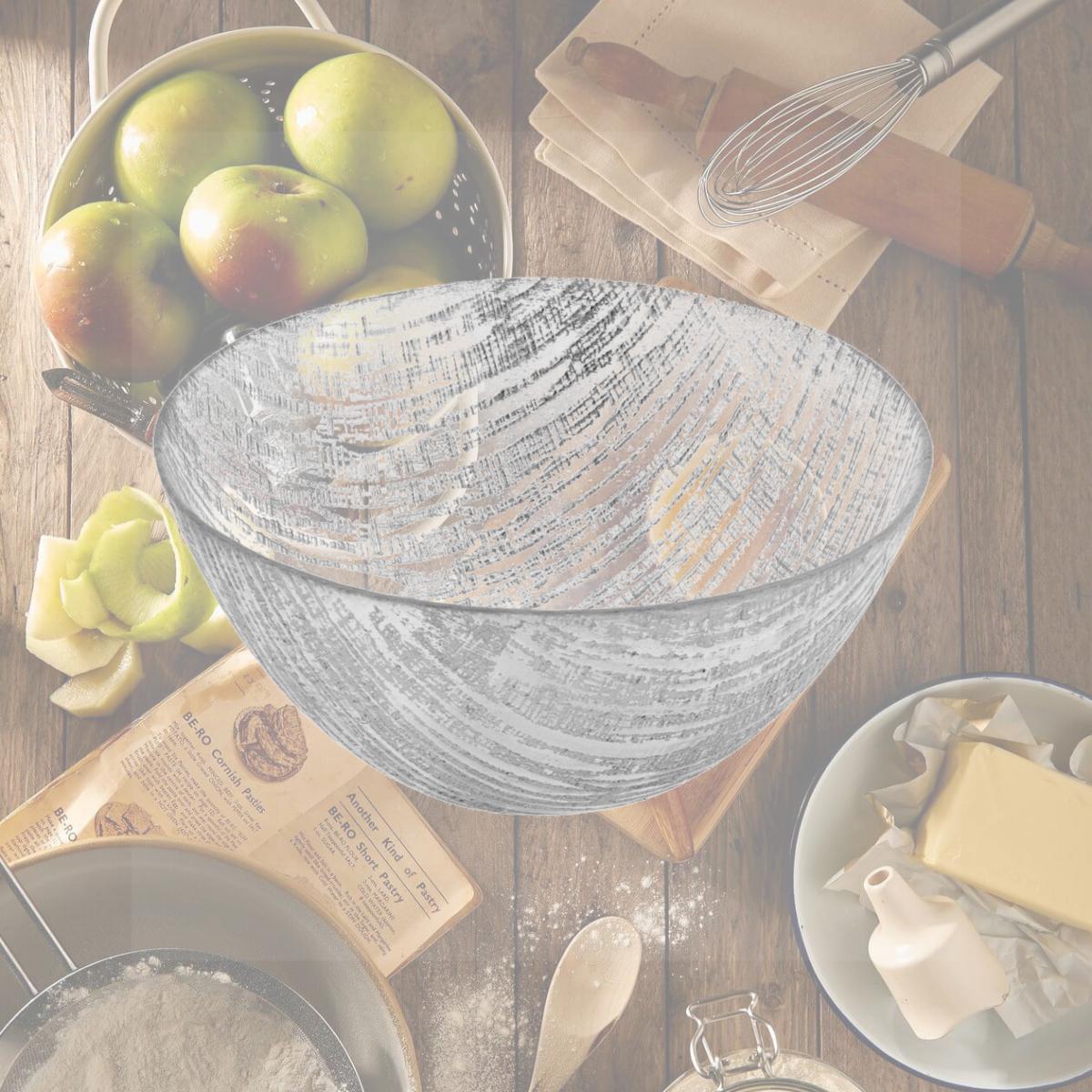 Picture of HomeRoots 375853 11 in. Hand Crafted Glass Silver Accent Salad or Serving Bowl