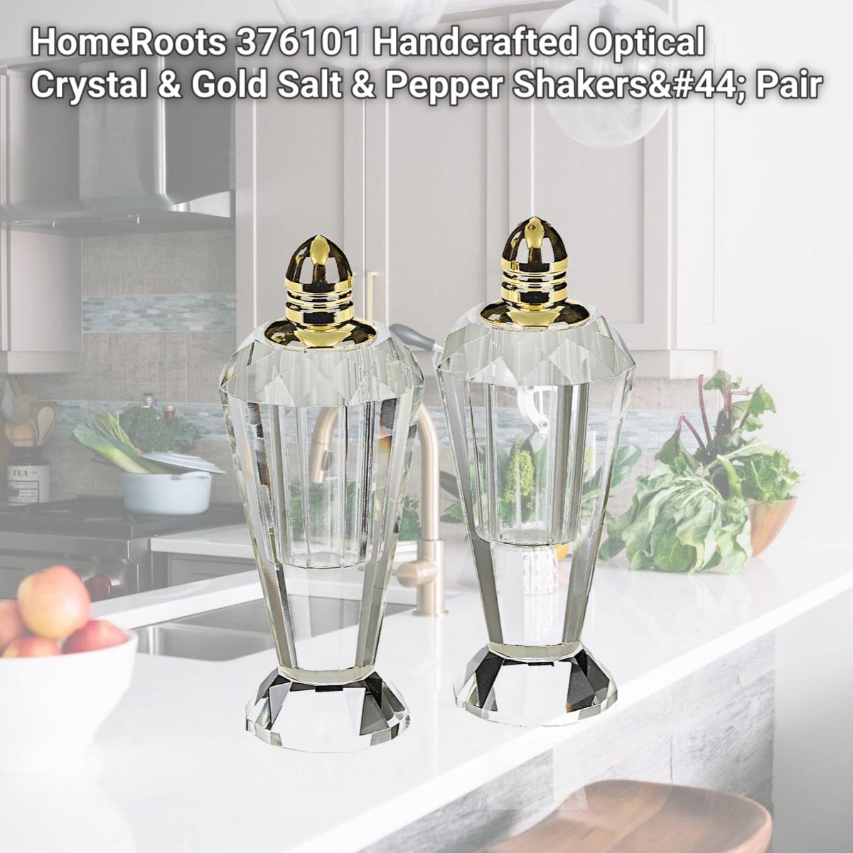 Picture of HomeRoots 376101 Handcrafted Optical Crystal & Gold Salt & Pepper Shakers, Pair