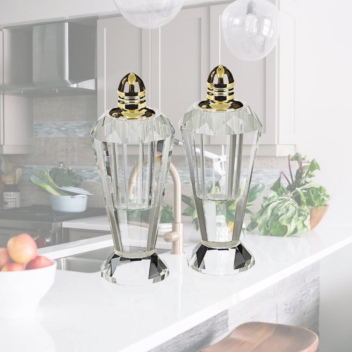Picture of HomeRoots 376101 Handcrafted Optical Crystal & Gold Salt & Pepper Shakers, Pair