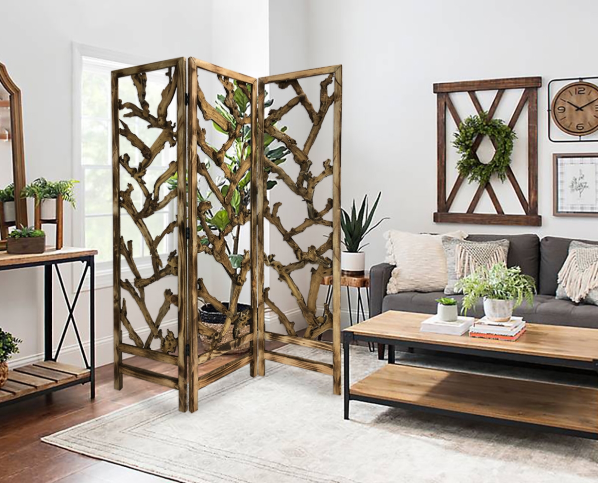 376797 3 Panel Room Divider With Tropical Leaf
