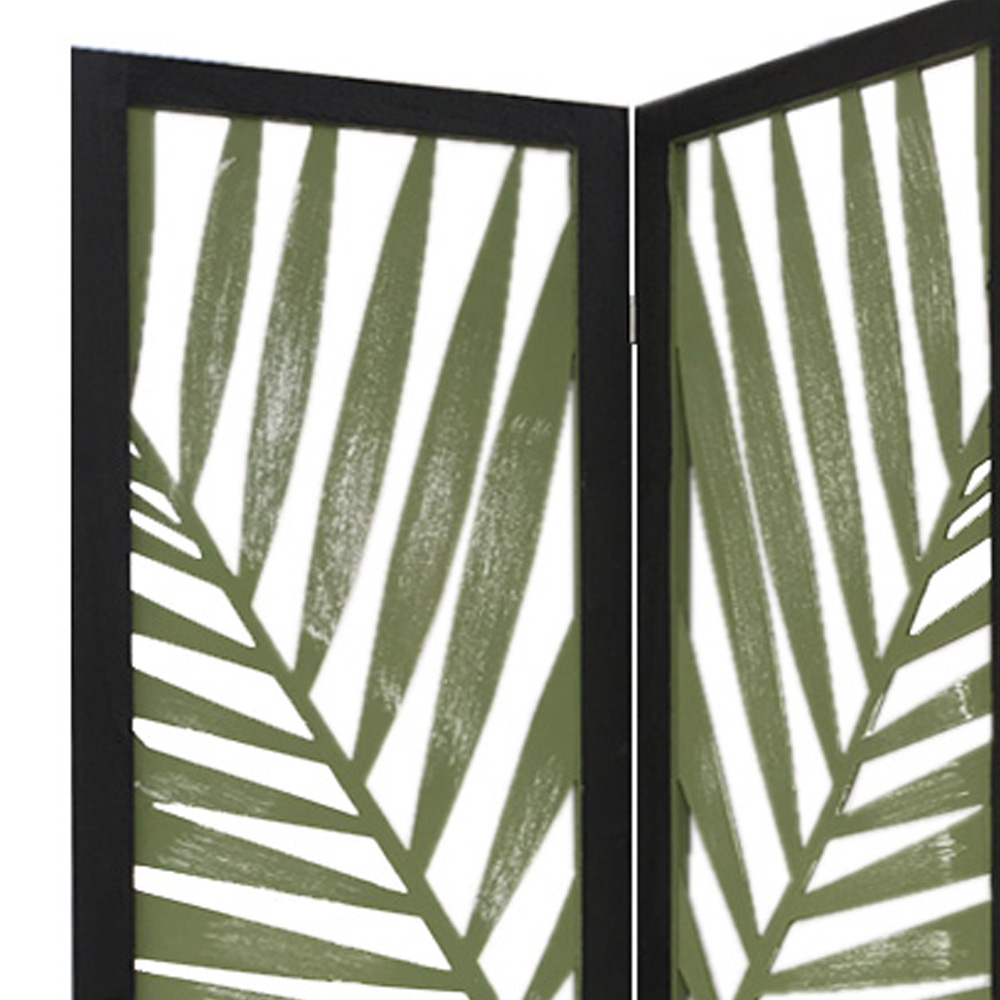 376793 3 Panel Green Room Divider With Tropical Leaf