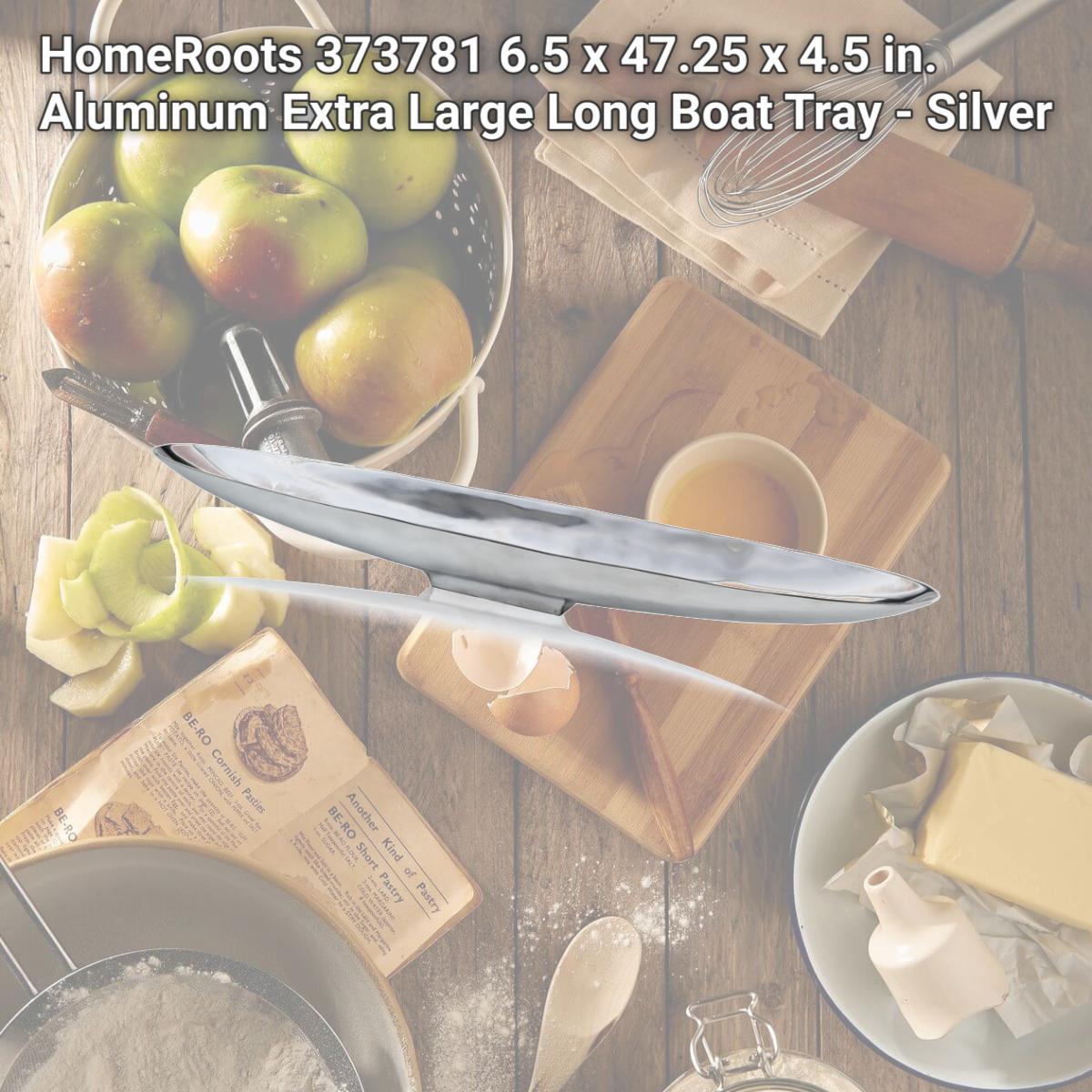 Picture of HomeRoots 373781 6.5 x 47.25 x 4.5 in. Aluminum Extra Large Long Boat Tray - Silver