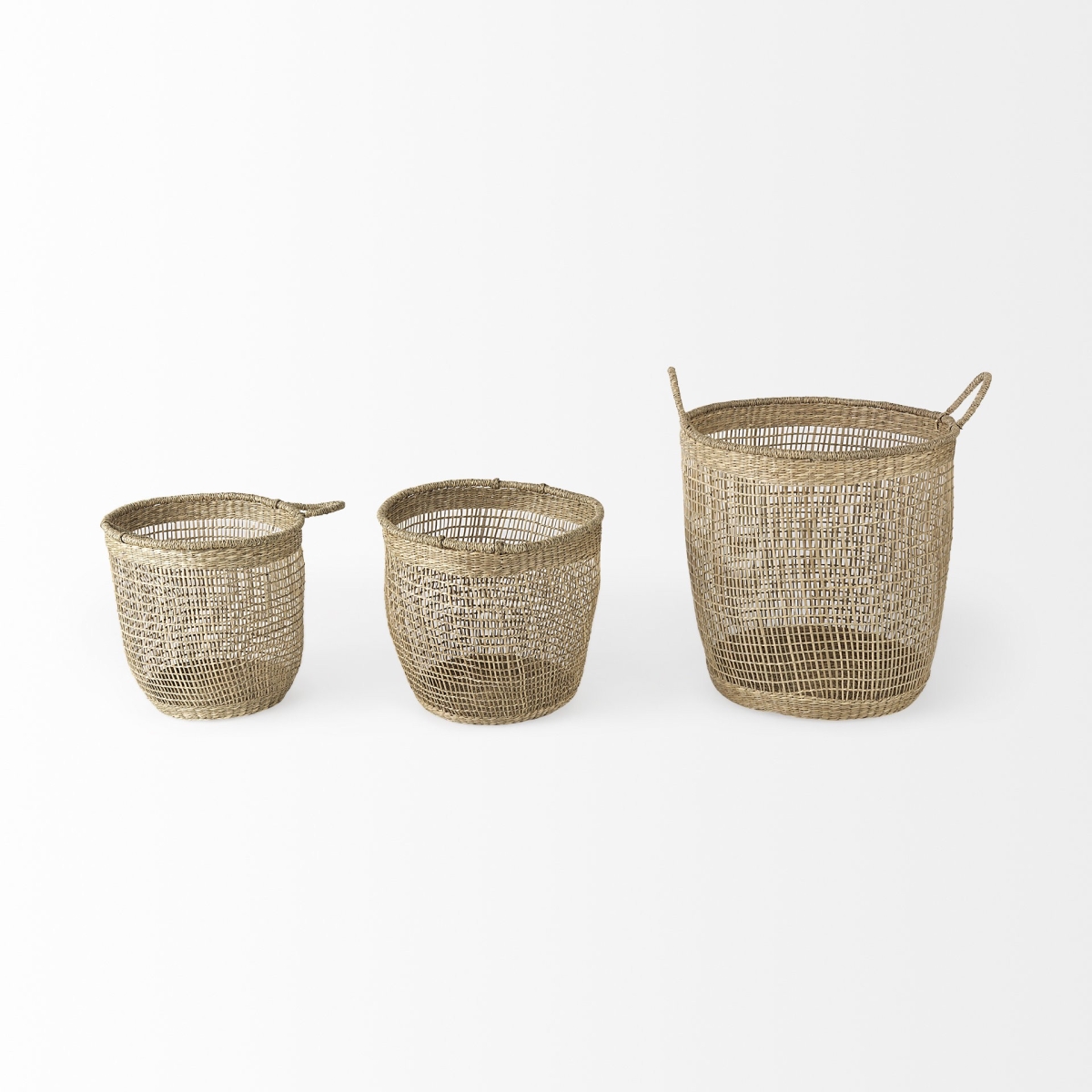 Picture of HomeRoots 392159 Round Wicker Storage Baskets, Brown - Set of 3