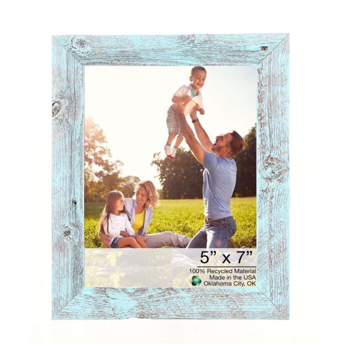386564 5 x 7 in. Rustic Farmhouse Light Aqua Blue Wood Picture Frame