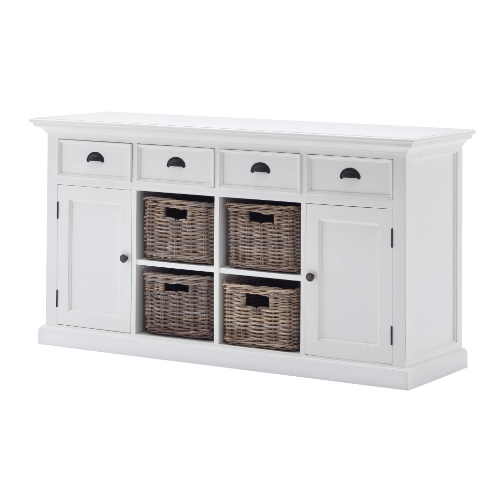 Picture of HomeRoots 388221 Modern Farmhouse Buffet with Baskets, White