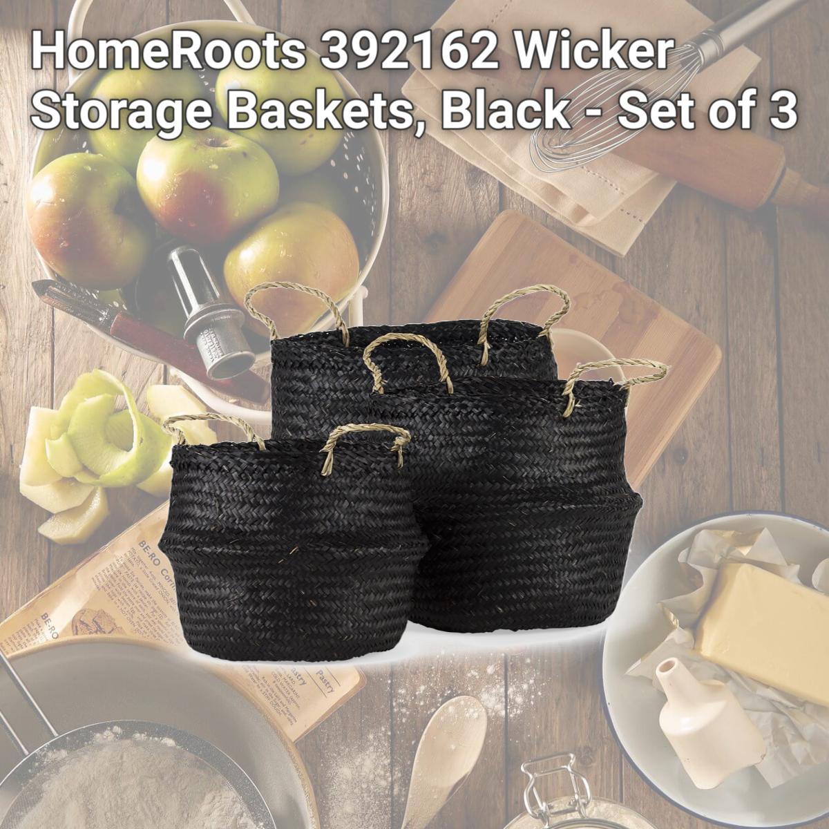 Picture of HomeRoots 392162 Wicker Storage Baskets, Black - Set of 3