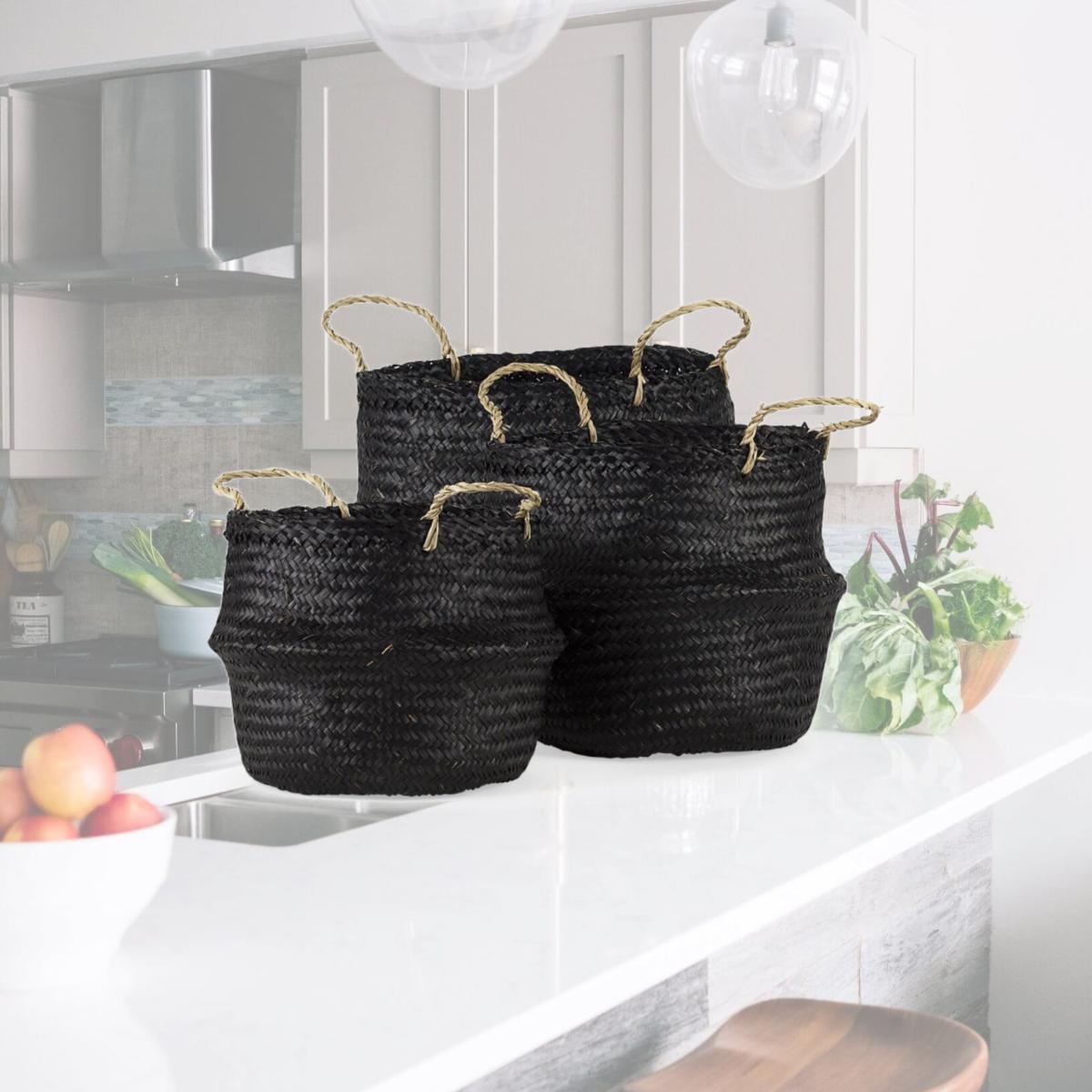 Picture of HomeRoots 392162 Wicker Storage Baskets, Black - Set of 3
