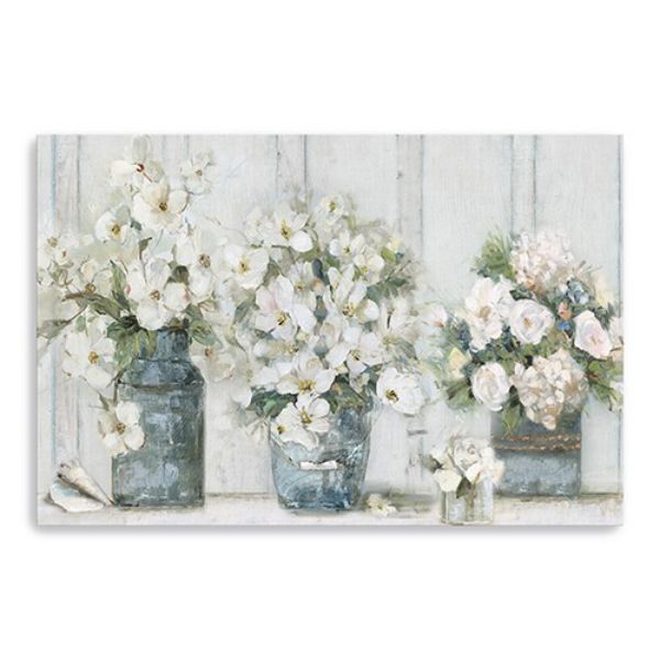 48 x 32 in. Watercolor Soft Pastel Bouquet Trio Blue Canvas Wall Art