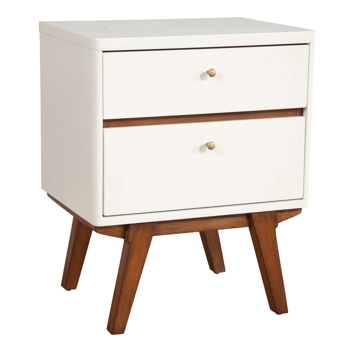 Retro 2 Drawer Nightstand, White & Brown