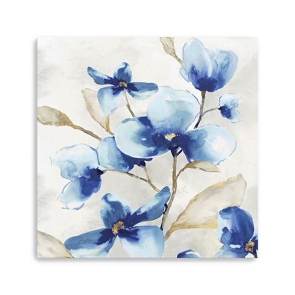 30 x 30 in. Watercolor Shades of Blue Floral Canvas Wall Art