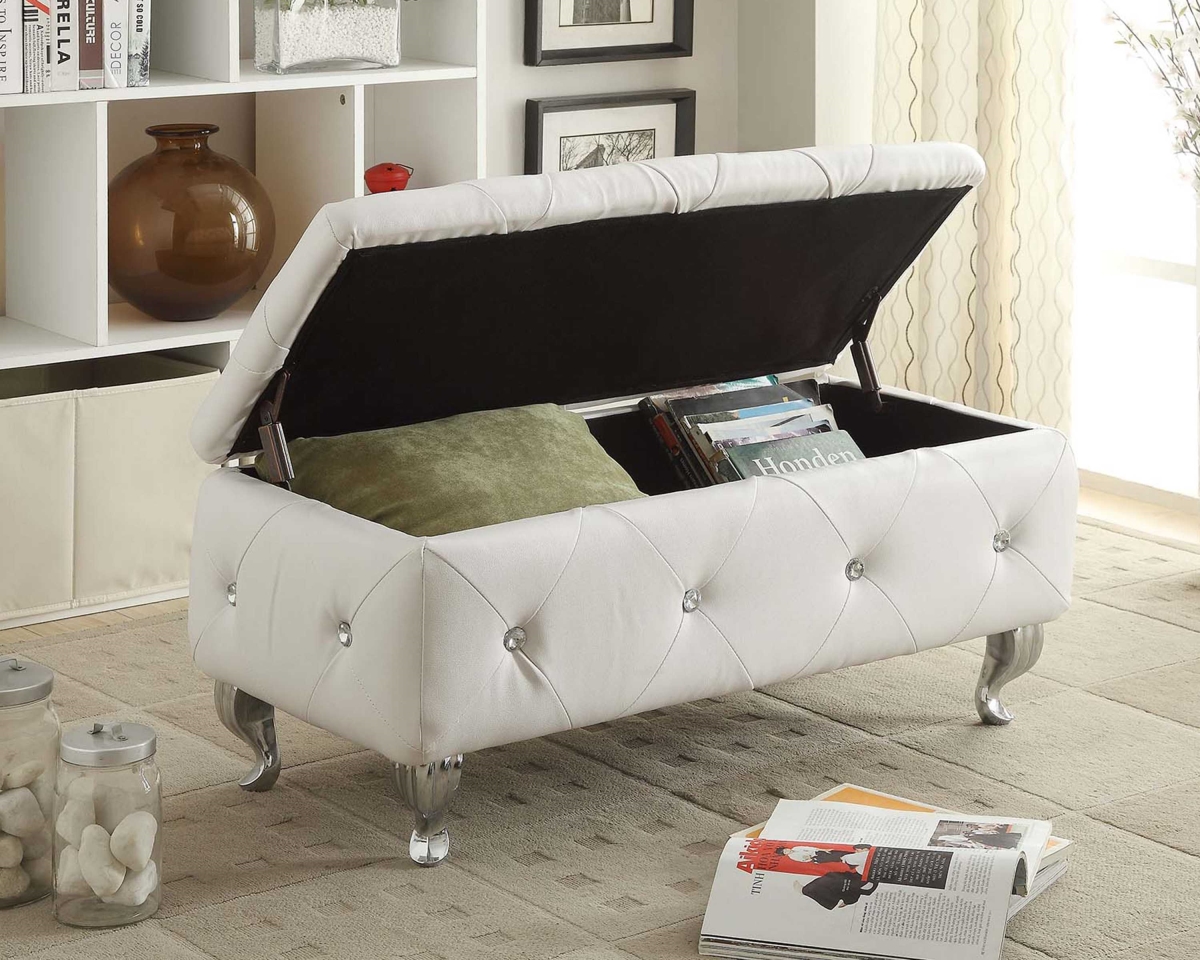 248052 17 X 38 X 16 In. White Crystal Tufted Storage Bench