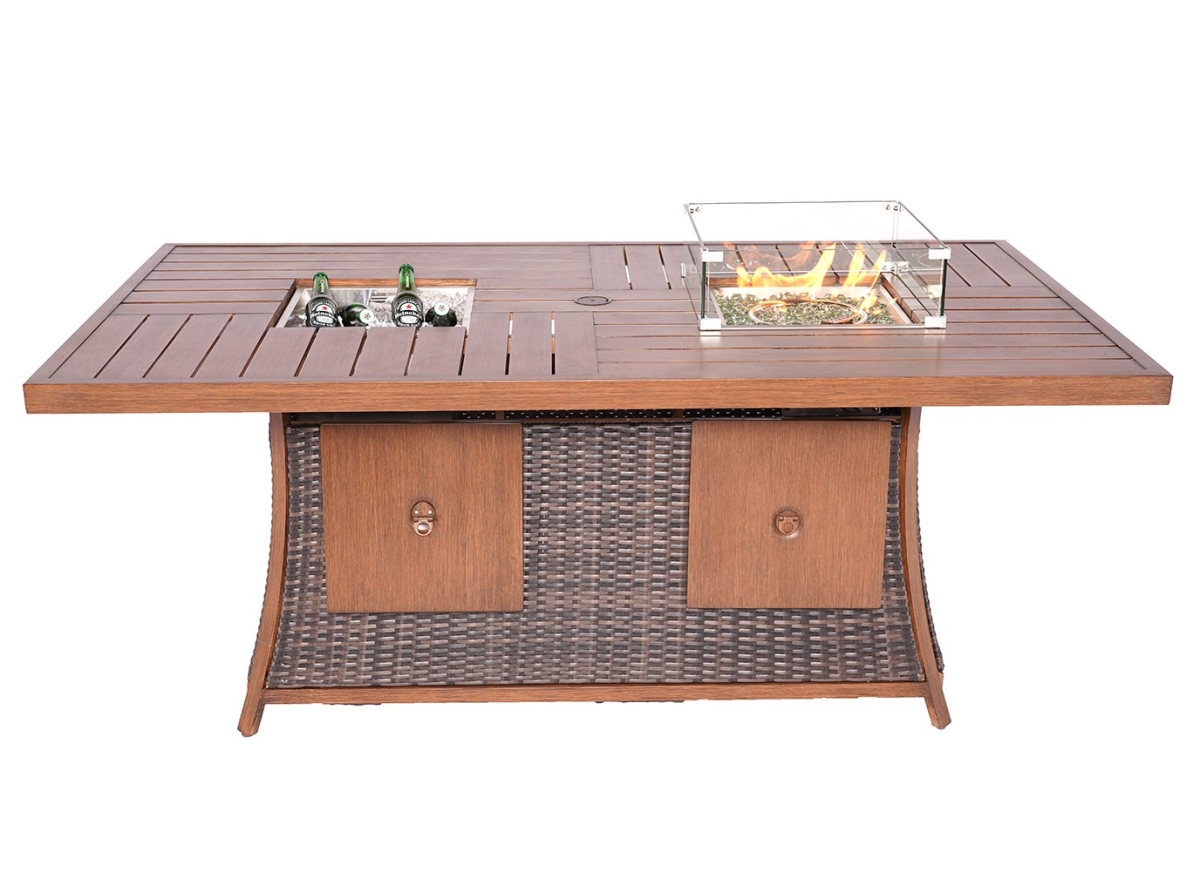 UPC 606114000013 product image for 411699 Brown Wicker Outdoor Gas Fire Pit Table with Ice Bucket | upcitemdb.com