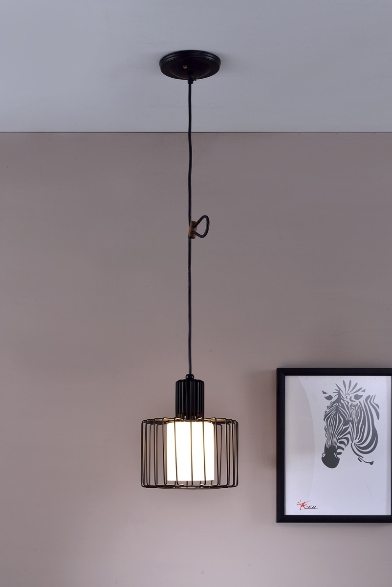 Picture of HomeRoots 468881 Black & White Metal Cage Hanging Light