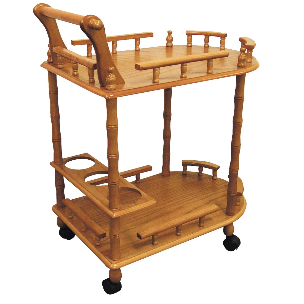 Picture of HomeRoots 470338 Oak Finish Rolling Wine Bar Cart