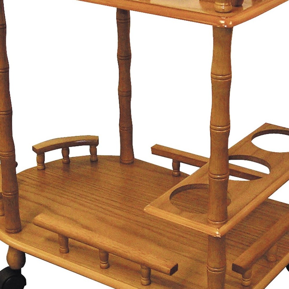 Picture of HomeRoots 470338 Oak Finish Rolling Wine Bar Cart