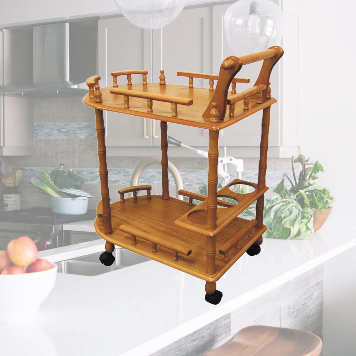 Picture of HomeRoots 470338 Oak Finish Rolling Wine Bar Cart