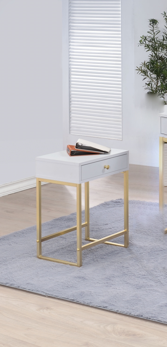 Coleen Side Table  White &amp; Brass